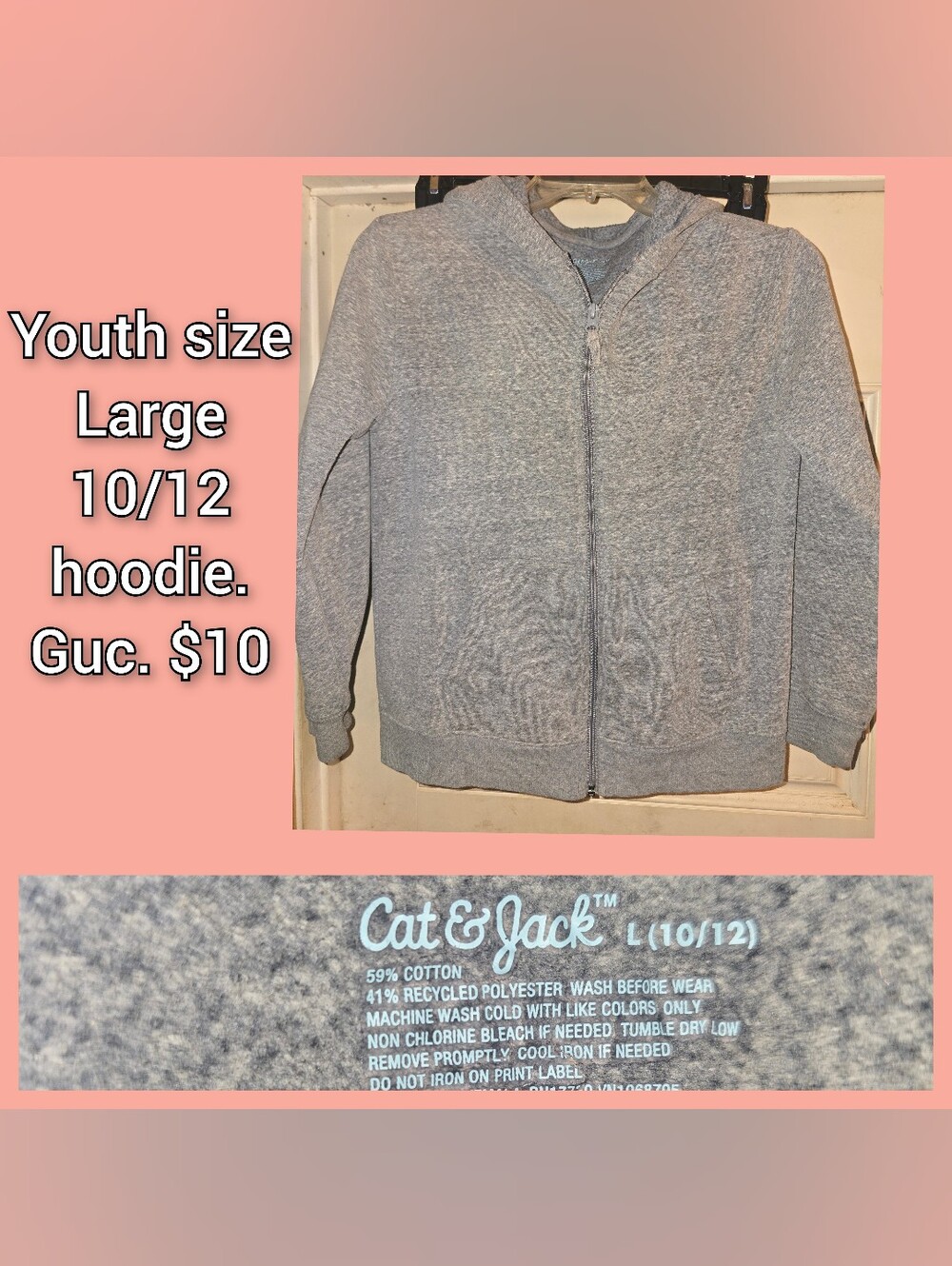 Cat & Jack Heather Gray Zip-Up Hooded Sweatshirt